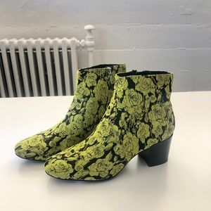 Sol Sana Green Floral Print Ankle Boots